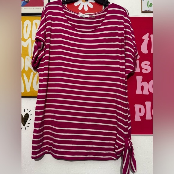 Calvin Klein Women’s Striped Side-Tie Top - Pink/White - Size L - Picture 1 of 4